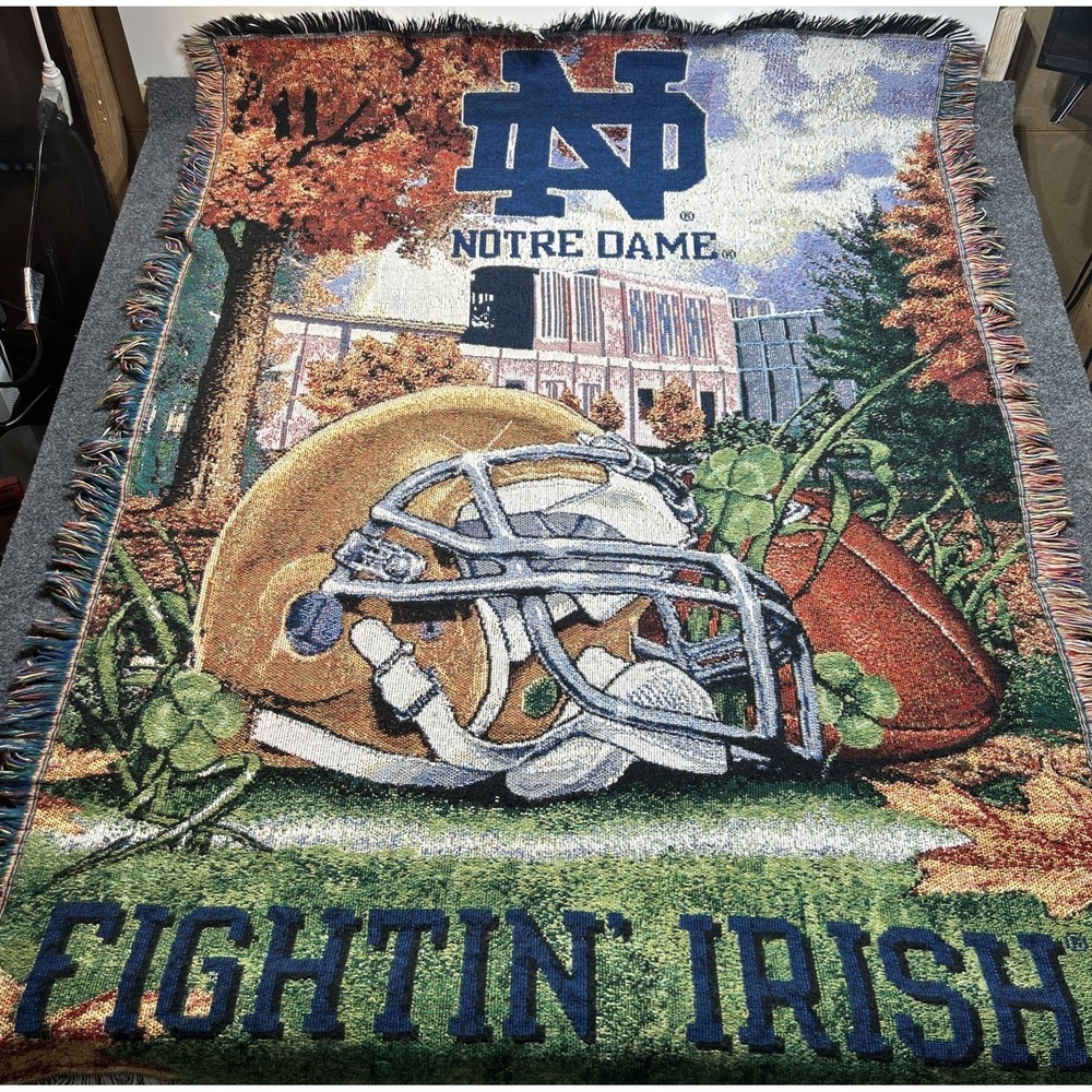 Vintage Notre Dame Fighting Irish Woven Tapestry Throw Blanket 48x60 Northwest
